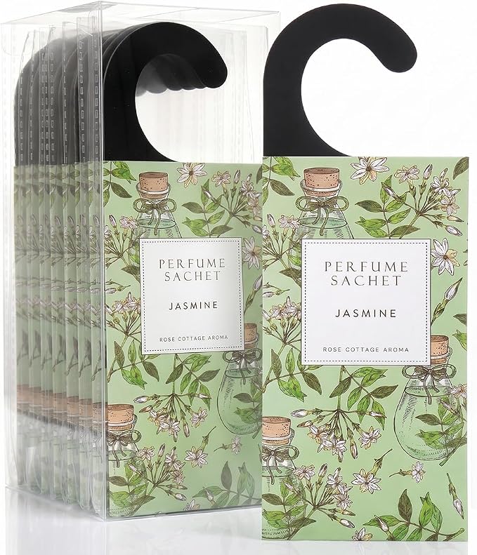 Large 12 Packs Jasmine Hanging Scented Sachets Long-Lasting Closet Deodorizer Air Freshener Fabric Refresher Odor Eliminator for Drawer Home Fragrance Gift Set
