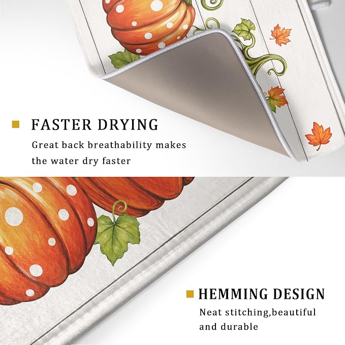 Fall Dish Drying Mat for Kitchen Counter Cute Pumpkin Festival Microfiber Absorbent Dish Draining Reusable Washable Foldable Extra Large 18"x24"