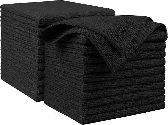 AIDEA Microfiber Cleaning Cloth Black 20PK, Microfiber Towels for Cars, Premium Car Cloths, Dusting Cloth Lint Free Cleaning Rags for SUVs, House, Kitchen, Window, Workshops,11.5"×11.5"
