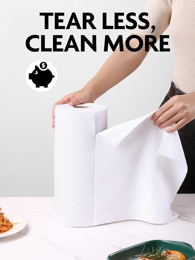 Fantasticlean Microfiber Cleaning Cloth Roll- 75 Sheets, 12" x 12" (White) | Super Absorbent, Lint-free, Tear-away Microfiber Towel Roll, for All-Purpose Cleaning, Reusable Alternative to Paper Towels