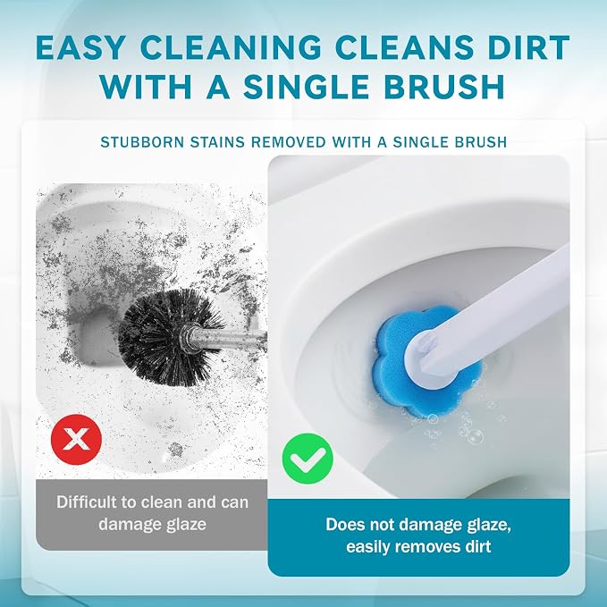 Disposable Toilet Brush Wand Kit with 48 Toilet Wand Refills | Toilet Bowl Cleaning System with Holder, Disposable Toilet Bowl Cleaner Wands for Bathroom Cleaning, Toilet Brush Set
