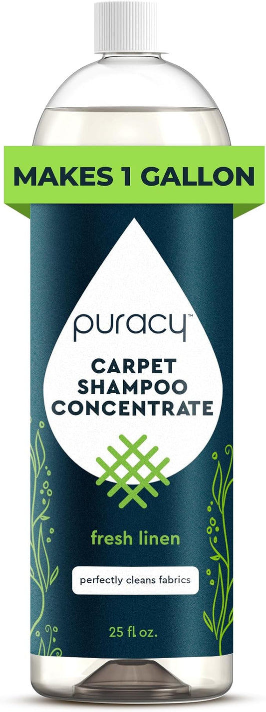 Puracy Carpet Cleaner Solution - Carpet Shampoo, Pet Stain & Odor Remover, Rug & Upholstery Cleaner, 4X Concentrated, Low Foam Shampooer Formula, Fresh Linen, 25oz