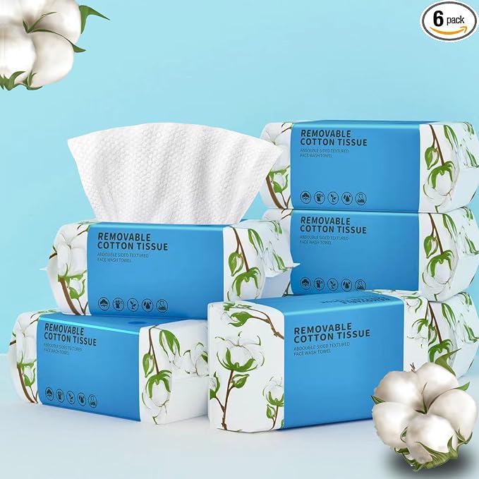 Disposable Face Towel 600 Count, Soft Cotton Clean Skin Face Towels, Dry Wipes Cotton Facial Towels Wash Cloths Tissue Thickened, Face Towelettes Disposable for Makeup Remover, Cleansing and Skincare
