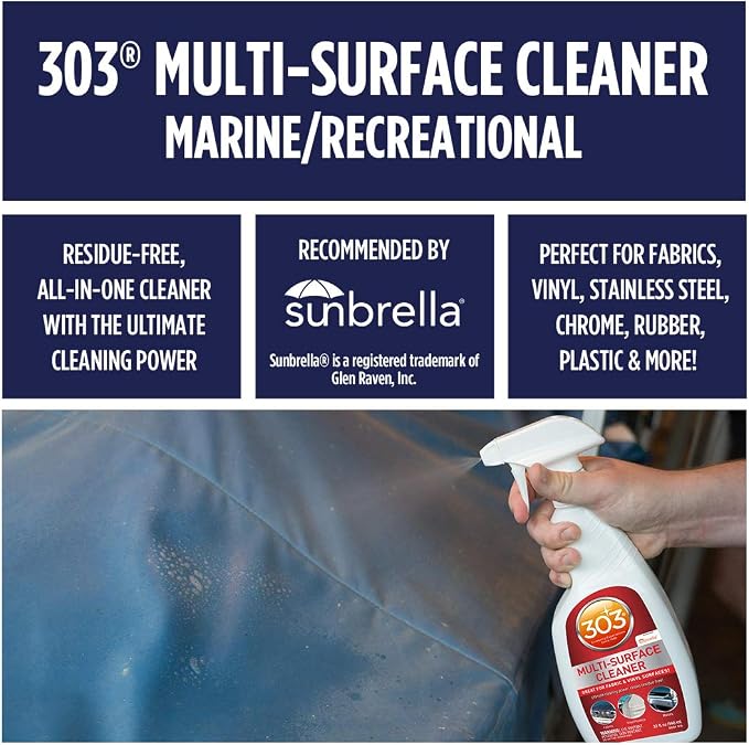 303 Marine Multi-Surface Cleaner for Vinyl & Canvas, 32 oz | Removes dirt, grime, and stains from vinyl, canvas, upholstery, and other marine surfaces.