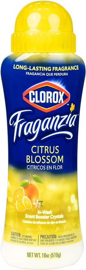 Clorox Fraganzia Laundry Scent Booster Crystals, In-Wash Fragrance Beads for Fresh-Smelling Clothes & Linens, Safe for All Fabrics & Colors, Citrus Blossom Scent, 18 Oz, 2 Pack