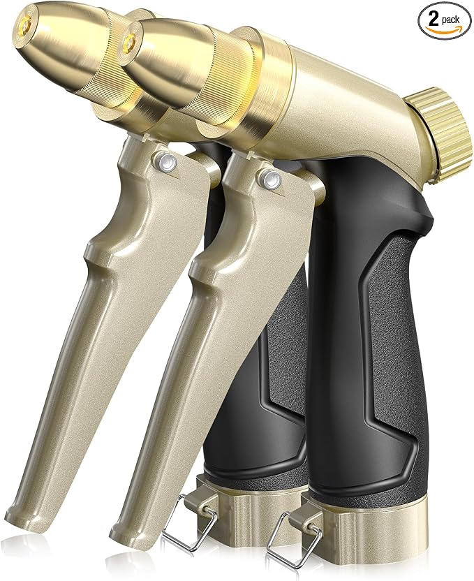 RAINPOINT Garden Hose Nozzle, 100% Heavy Duty Metal Hose Sprayer, High Pressure Water Hose Nozzle with Adjustable Spray Patterns and Flow Control for Watering Plants, Car Washing, Pet Washing, Gold