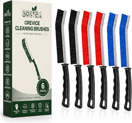 Crevice Cleaning Brush Set – 6Pcs Hard Bristle Cleaning Tools for Grout, Tile Floors, Gaps & Narrow Spaces – Small Grout Scrub Brush for Cleaning Bathroom, Shower, Window Tracks, Kitchen