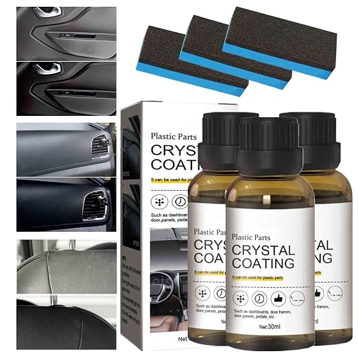Crystal Coating for Car Plastic Parts, Plastic Restorer Refurbish Agent with Sponge, Automotive Exterior and Interior PlasticParts Scratch Remover, Car Ceramic Coating (3PCS)