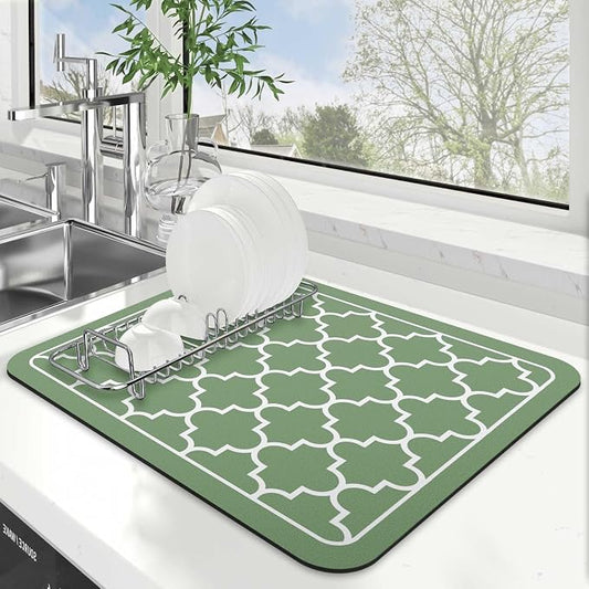 WISELIFE Dish Drying Mat Super Absorbent Drying Mat Large Dish Drying Mats for Kitchen Counter Easy Clean Dish Mat Kitchen Drying Mat15"x 18" Stylish Green