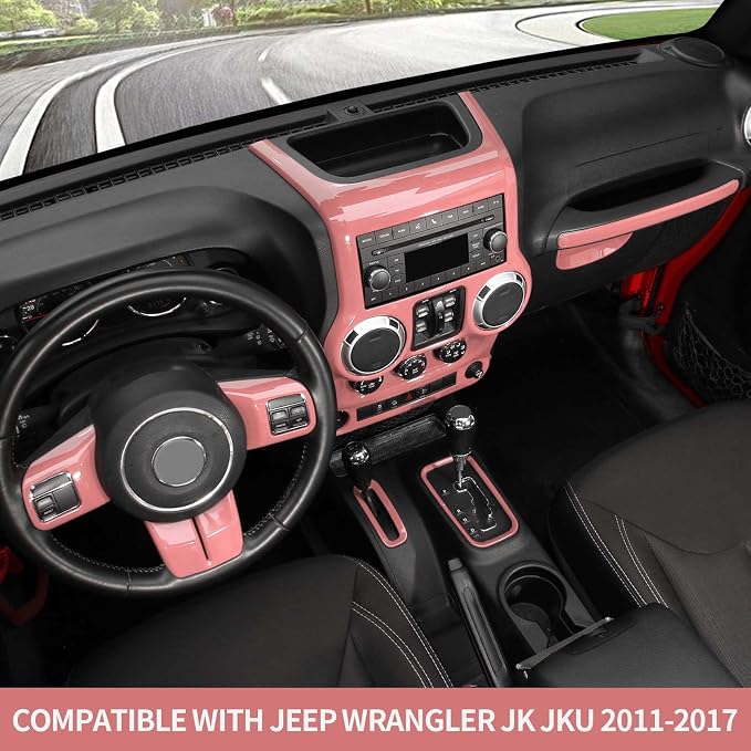 RT-TCZ for Jeep JK Interior Trim Kit Pink, JKU Center Console Dashboard Panel Trim Cover for Jeep Wrangler JK JKU 2011-2017 Pink Interior Accessories 10pcs