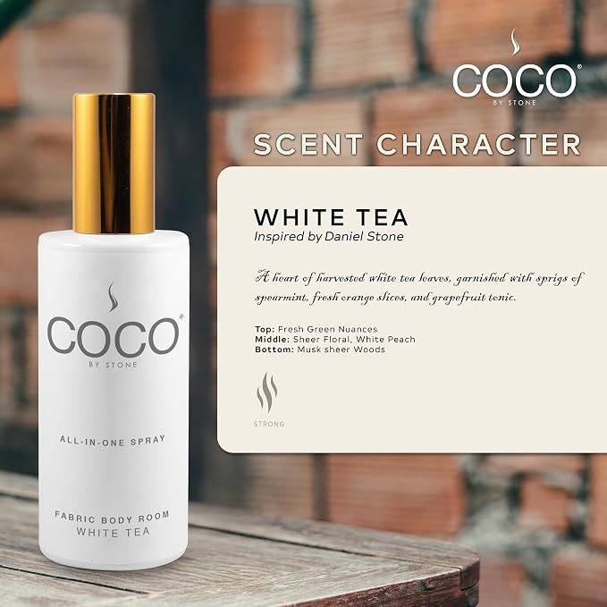 COCO by Stone 5oz All-in-One Spray (White Tea) Shake & Spray Formula for Fabric, Pillows, Interiors, Clothing, Home Fragrance Accessories, Room Perfume, Room Deodorizer, Vegan & Cruelty-Free | Shake-and-spray formula for fabrics, pillows, clothing and ...