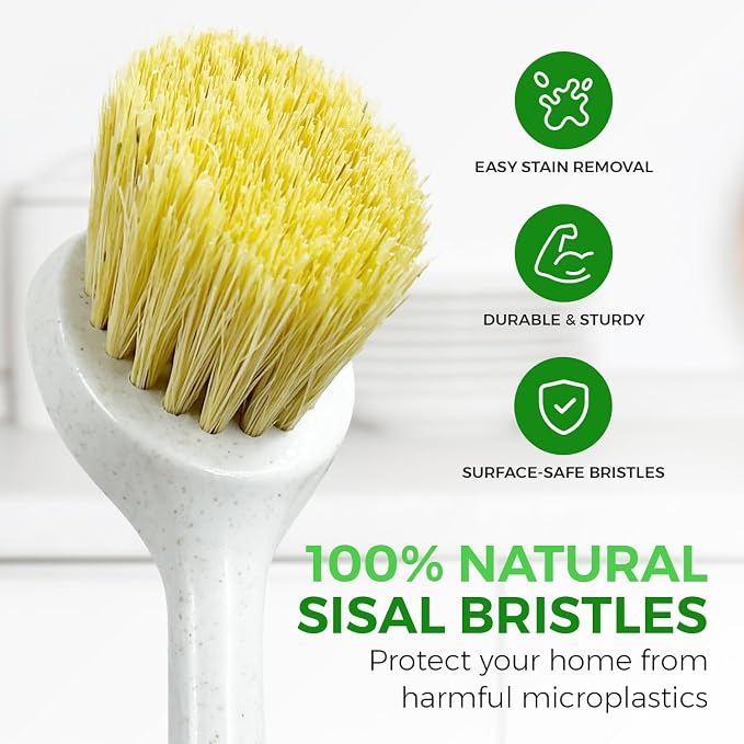 AIRNEX Bamboo Dish Brush Set of 2 - Dishwasher Brush w/Handle Made of Wheat Straw & Sisal Bristles - Non Scratch Kitchen Scrub Brush for Dishes, Pots & Pans - Dish Scrubber w/Plastic Free Bristles