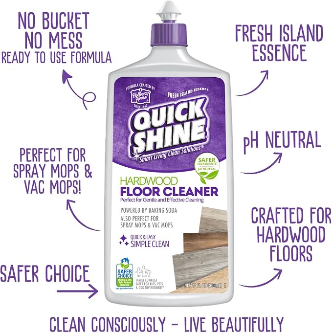 Quick Shine Hardwood Floor Care System 27 oz-2 Pk, Clean & Restore | Premium Combo Pack , Streak & Haze Free, Non-slip, pH Neutral, No PFAS, EPA Safer Choice Certified, Made in USA