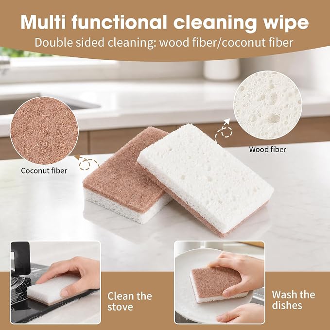 6 Pack Bamboo Dish Brush & Sponge Set, Wooden Handle Kitchen Scrub Brushes with Natural Sisal & Palm Fiber Heads, Multi-Purpose Dishwashing Cleaner for Dishes, Pots, Bottles, Vegetables
