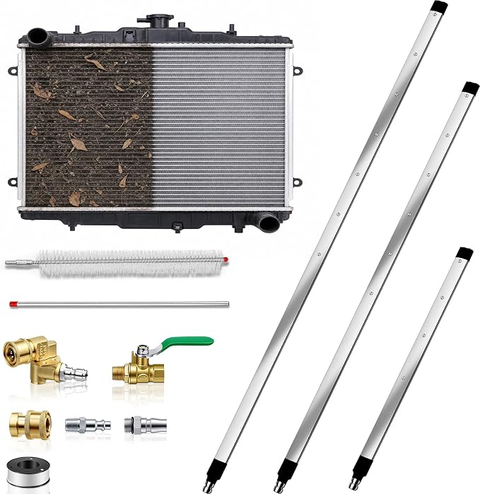 48" & 40" & 24" Radiator Cleaning Wand Set, Water/Air Flush Nozzle | 3 Sizes Pressure Washer Spray Gun, 4500 PSI with Adapter & Brush for Cars, Trucks, Heavy Equipment, Cooling System Cleaning