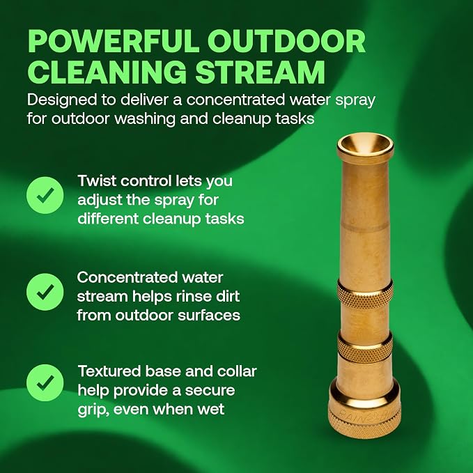 Rain Bird HENZLB5ADJ 5-Inch Lead-Free Brass Twist Adjustable Water Hose End Nozzle - High Pressure Garden Hose Sprayer with Adjustable Stream Pattern, 3/4 in GHT Connection for Outdoor Cleaning