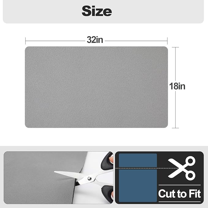Ecotrim - Dish Drying Mat for Kitchen Counter | Coffee Bar Mat for Countertops | Heat Resistant Drainer Mat with Non-slip Rubber Backed | Hide Stain Kitchen Absorbent Draining Mat | Grey 18"x32"