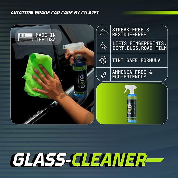 Care Glass Cleaner Spray, Streak-Free Car Window Cleaner for Windshields, Mirrors & Tinted Glass, Professional Window Cleaning Kit, Car Essentials, 16 oz