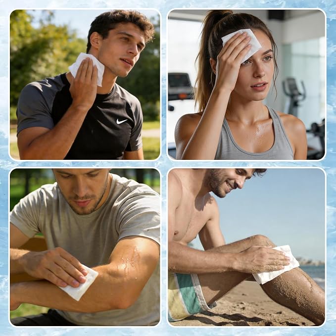 Cooling Face Body Wipes - 20 Packs of 10 (200 Wipes) - Disposable Individually Wrapped No-Rinse Cooling Towels, Extra-Thick Oversized Body Cleansing Wipes for Sports, Travel, Camping in Hot Weather