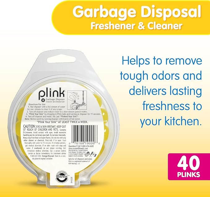 Plink Garbage Disposal Cleaner, Freshener & Odor Removing Balls, Easy to Use, Fresh Lemon Scent, 40 Count, 2 Pack