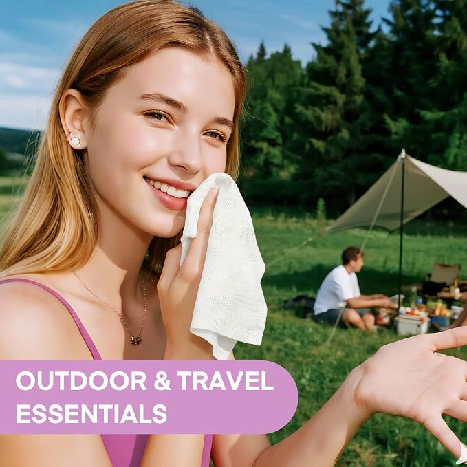 Classycoo Compressed Towel 120 PCS with 2 Carrying Cases,Disposable Mini Tablets Portable Face Towel Cotton Coin Tissue for Travel, Camping, Hiking, Sport, Home Hand Wipes, Outdoor Activities(Purple)