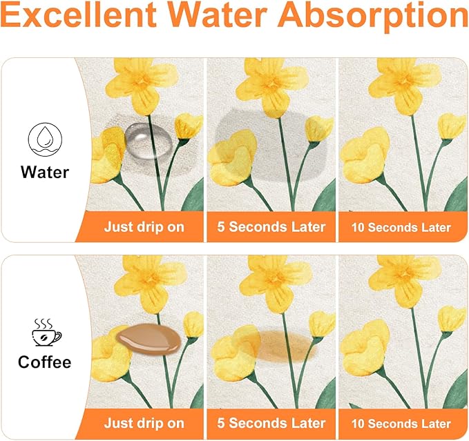 LOKHOM Dish Drying Mat for Kitchen Counter, 17"x32" Absorbent Coffee Bar Mat with Spring Floral, Dish Drainer Rack Mat for Kitchen Counter