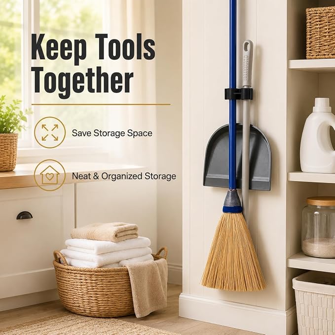Garneck 4pcs Double Pipe Broom Clips: Plastic Connection Buckles Fits 1 8-2cm Diameter Dustpan Broom Wall Holder Clamp for Storage Cleaning Tool, Easy Installation