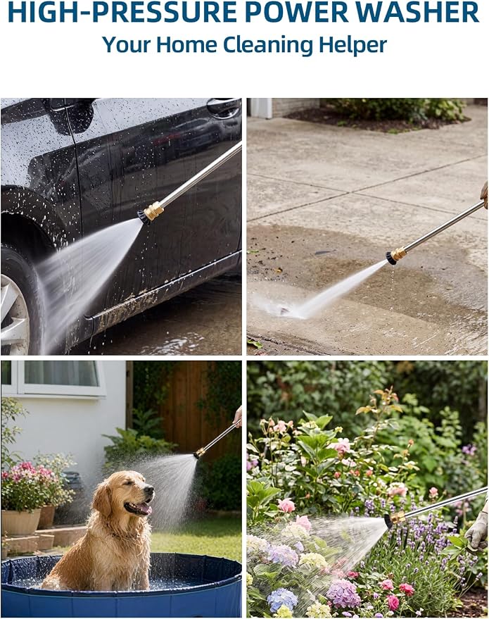 Jet Nozzle Wand with 3 Tips & Quick Connectors,for Garden & Auto | Rust-proof aluminum,Non-slip grip,3 spray patterns,Fits standard hoses,Quick connect for Car/Patio/Garden/Gutter cleaning