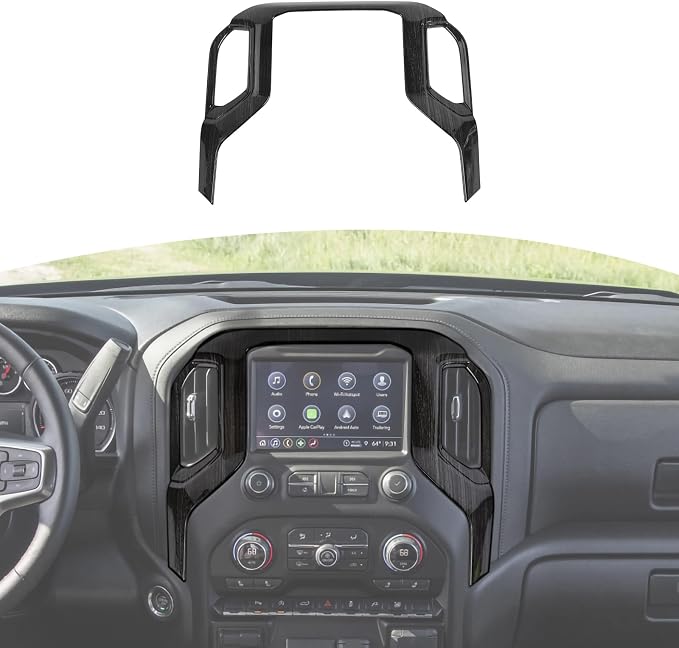 RT-TCZ for Silverado Dash Navigation Panel Trim Cover for Chevy Silverado 2019-2021 for GMC Sierra 2019-2022 Black Wood Grain Interior Accessories