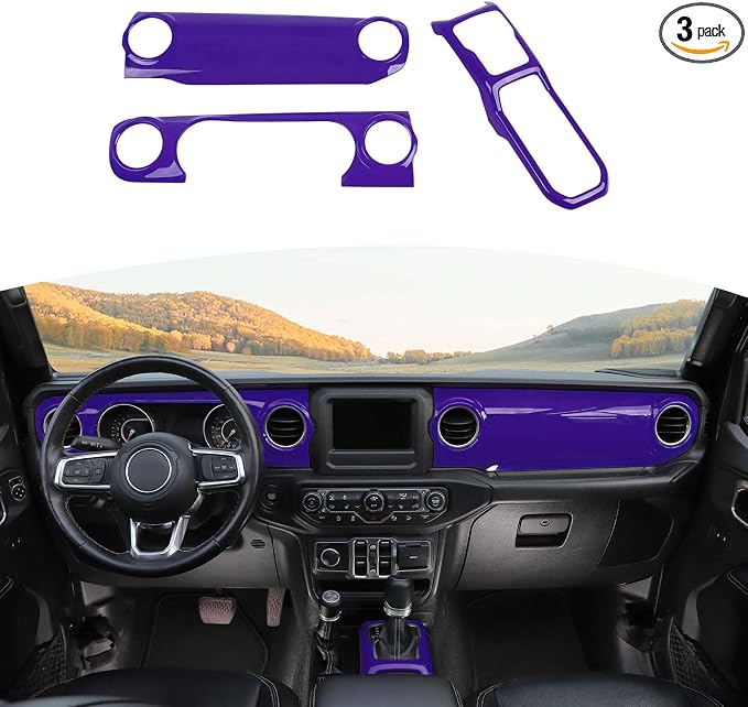 RT-TCZ for Wrangler JL Dash Trim Cover Purple, Gear Shift Panel Trim Frame for Jeep Wrangler JL JLU Gladiator JT 2018-2023 Purple Interior Accessories 3pcs