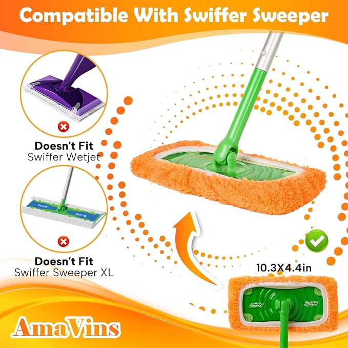 AmaVins 5 Pack Reusable Microfiber Mop Pads Compatible with Swiffer Sweeper, Wet and Dry Flat Cover, Washable Pads for Surface/Hardwood Floor Cleaning (Mop is Not Included)