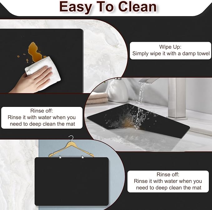 Dish Drying Mat for Kitchen, 16’’ X 18’’ Coffee Bar Mats for Countertop Fit Under Coffee Maker, Hide Stain Rubber Backed Espresso Machine Absorbent Drying Pad, Black