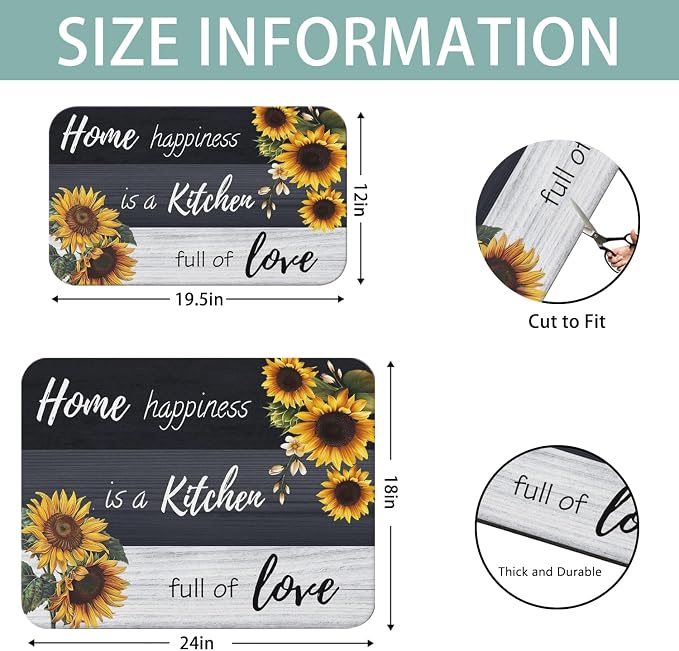 Dish Drying Mat 2-Pack Sunflower Quote for Kitchen Counter Dishes Mat | Diatom Mud Mats (18x24, 19.5x12"). Non-slip rubber back for kitchen counter, coffee bar & sink scenes