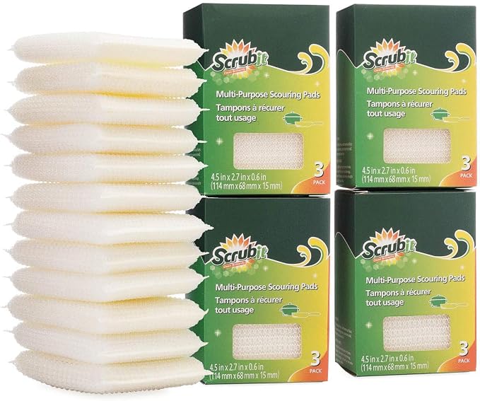 Multi-Purpose Scouring Pad by Scrub-It - Non-Scratch Cleaning Dobie Pads for Pots, Pans, Dishes, Utensils & Non-Stick Cookware - Sponge Scrubbers Use for Kitchen, Bathroom & More (12 Pack)
