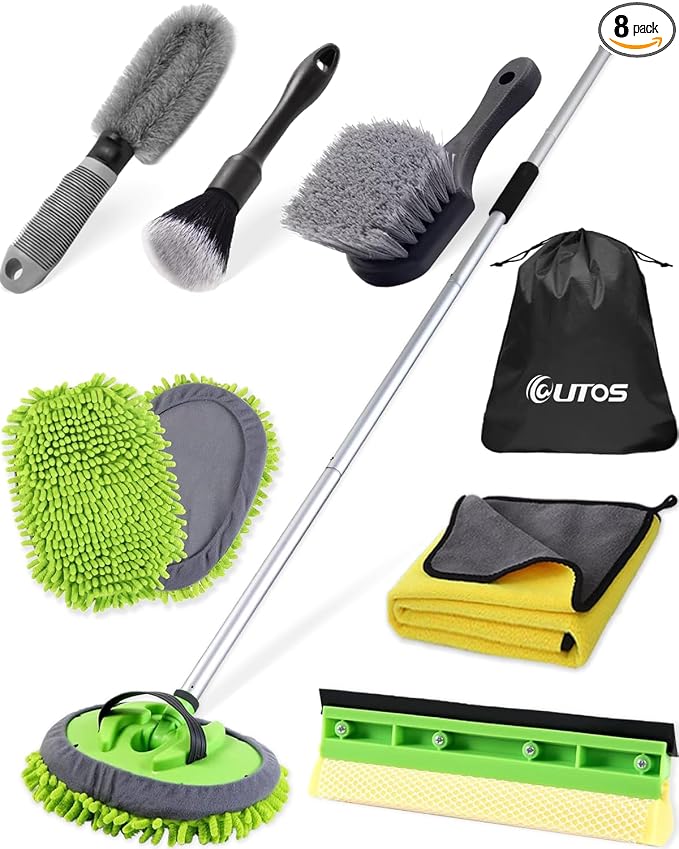 8Pcs Car Wash Kit, 62’’ Car Wash Brush with Long Handle, Microfiber Carwash Kit Set, Car Washing Supplies for Cars RV Truck Exterior