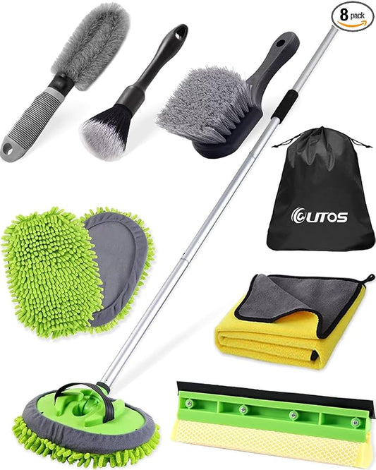 8Pcs Car Wash Kit, 62’’ Car Wash Brush with Long Handle, Microfiber Carwash Kit Set, Car Washing Supplies for Cars RV Truck Exterior