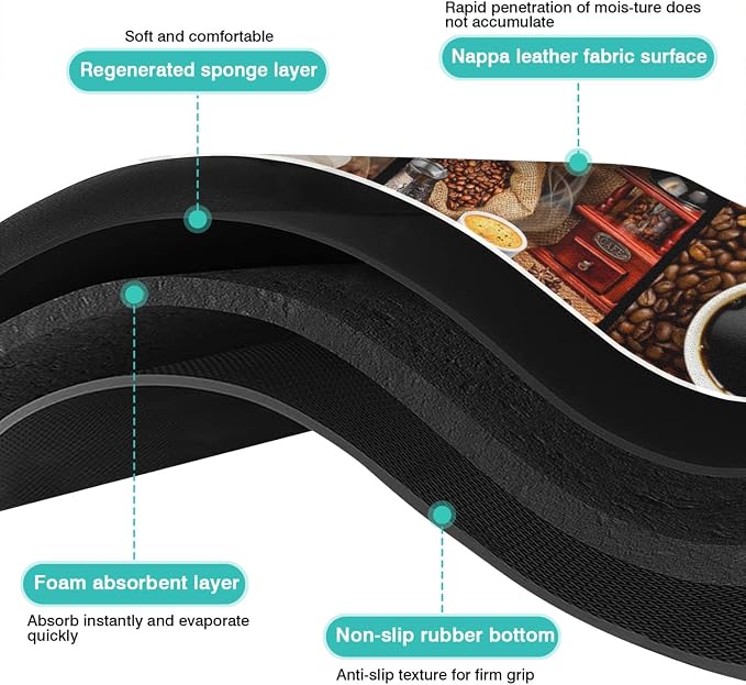 Fun Coffee Mat 19inx12in,Coffee Bar Mat for Countertops,Absorbent Hide Stain Anti-Slip Coffee Bar Accessories Fit Under Coffee Machine Mat,dish Drying Mats for Kitchen