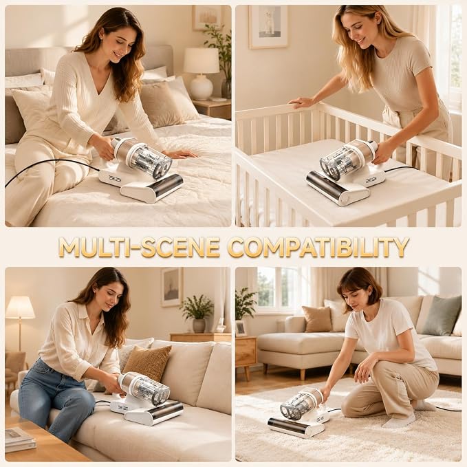 FEPPO Corded Mattress Vacuum Cleaner, 16KPa Handheld Vacuums with 253.7nm UV-C Light, 40,000 Beats/Min Tapping, 140°F Hot Air