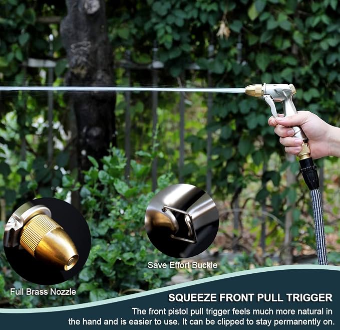 ESOW Garden Hose Nozzle Heavy Duty Metal, Full Brass Pistol Grip 4 Patterns | Ergonomic handle reduces hand fatigue. Rustproof, leak-proof. For car wash, lawn watering, pet shower, outdoor cleaning