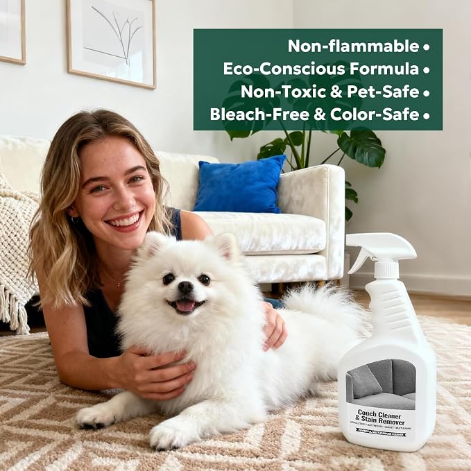 Couch Stain Remover Spray: Multi-Surface Upholstery Cleaner | Pet-Safe Non-Toxic Quick-Drying for Fabric Sofas Carpet Furniture Couches & Car Interiors