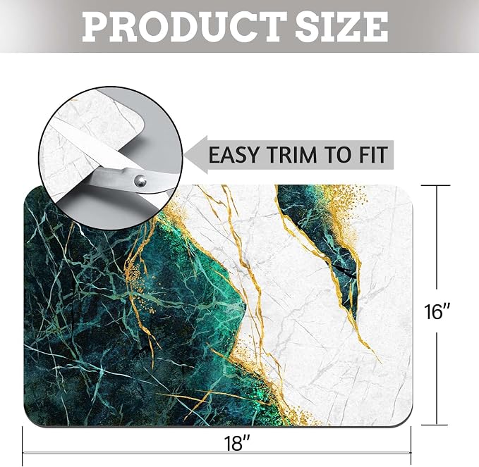 MCALK Marble Green Dish Drying Mat for Kitchen Counter, Marble Texture Dish Drying Pad with Anti-Slip Rubber Base, Absorbent Kitchen Sink Mat with Modern Art Decor (1 pc 18" x 16")
