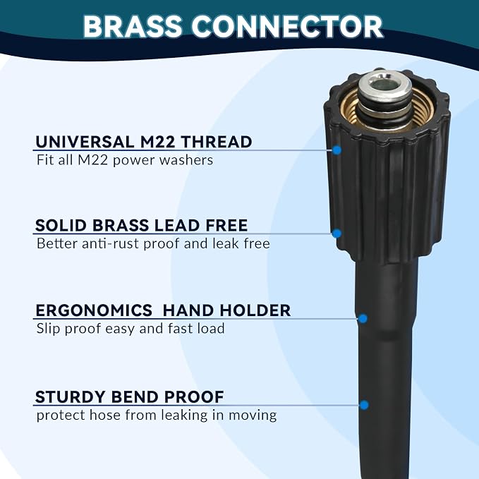 High Pressure Washer Hose 50 FT X 1/4 Inch, Kink Resistant Power Washer Extension Replacement Hose With Heavy Duty M22 Female x 3/8" Quick Connect Kit, 3000 PSI