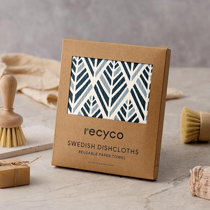 RECYCO Swedish Dishcloths for Kitchen | 5 Pack Boho Neutral Boho Washable Dish Rags | Cellulose Reusable Cleaning Paper Towels | Absorbent Counter Dish Cloth Sponge Kitchen Wipes, 8" L x 7" W