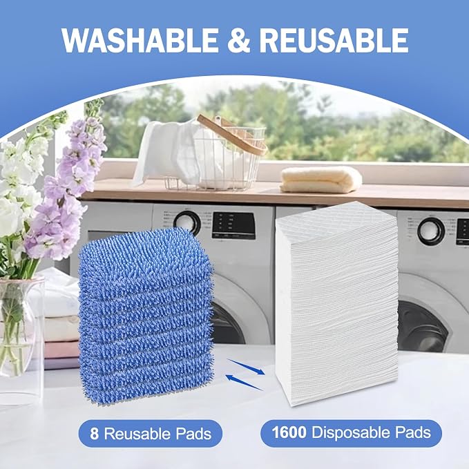 8 Pack Reusable Mop Pads Compatible with Swiffer Sweeper, Dry Sweeping Cloths & Wet Mopping Cloths - Microfiber Mop Pads for Hardwood Floors, Floor Cleaning, Wood Floors (Blue)