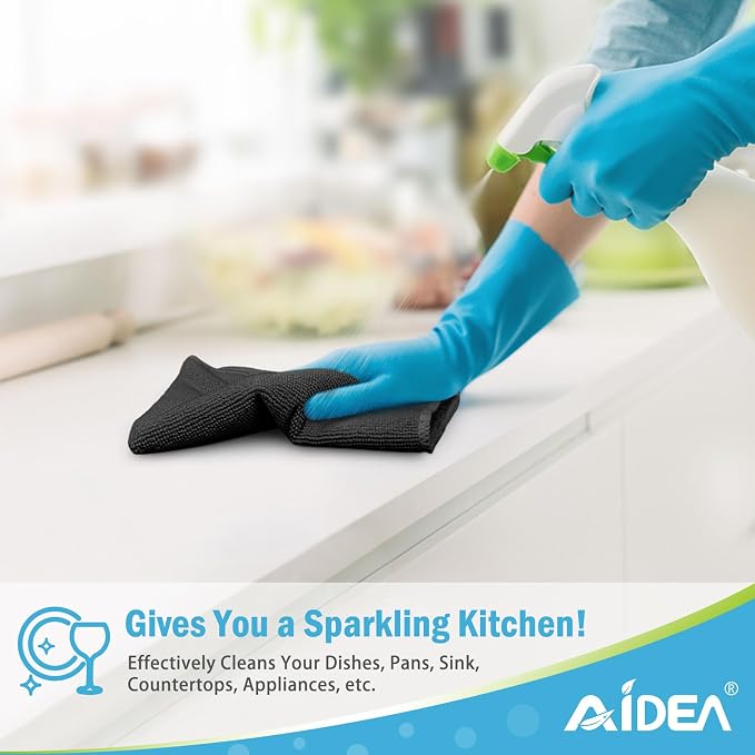 AIDEA Black Microfiber Cleaning Cloth-12PK, Absorbent Cleaning Rags 12"x12" | Microfiber Towels for Cars Lint Free Soft Microfiber Towels, Kitchen Towels Dusting Cloth, Dish Rags, Cleaning Towels