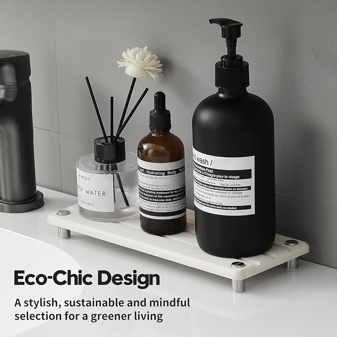 Razborci Quick Dry Bathroom Tray & Kitchen Sink Organizer, Water Absorbing Countertop Sponge Holder Soap Dish, Diatomaceous Earth Stone Vanity Dispenser Toothbrush Bottle, Gray Beige, 10" x 4"