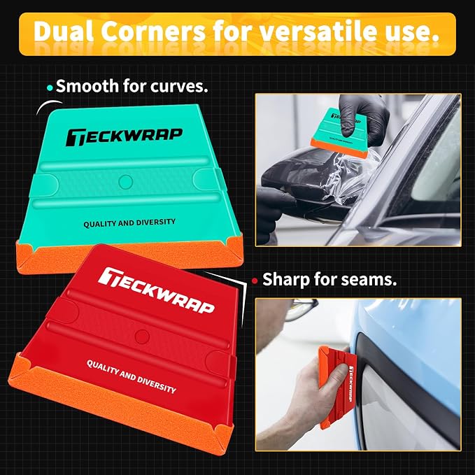 TECKWRAP Felt Squeegee for Vinyl Wrap -Trapezoid Shape (Soft/Medium/Hard) | Pro Car Wrap Tool Kit, 3 Hardness Levels (Yellow Soft/Green Medium/Red Hard), , Premium vinyl Felt Edge squeegee
