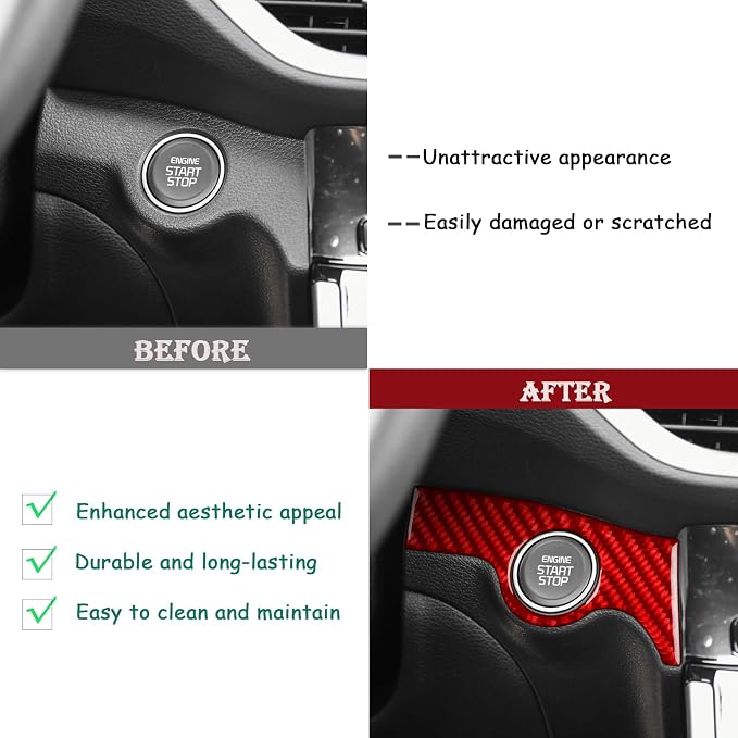 Red Real Carbon Fiber Trim for KIA Forte K3 Accessories | for 2019 2020 2021 2022 2023 2024 Engine Start Stop Sticker Interior Thick Overlay Decal