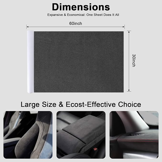 Premium Dark Grey Suede Fabric Wrap - 30x60 inch Suede Wrap for Car Interior - Self-Adhesive Microfiber and Synthetic Leather, Stretchable Interior Film for Car and Home Decor