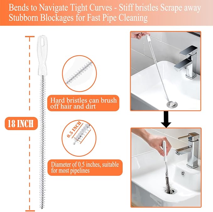 Drain Snake Auger 33 Ft, Plumbing Snake Drain Hair Clog Removal Tool, Heavy Duty Snake Auger, Sink Unclogger Drain Cleaner Tool for Bathroom Kitchen Tub Shower Drain Clog Remover with Gloves